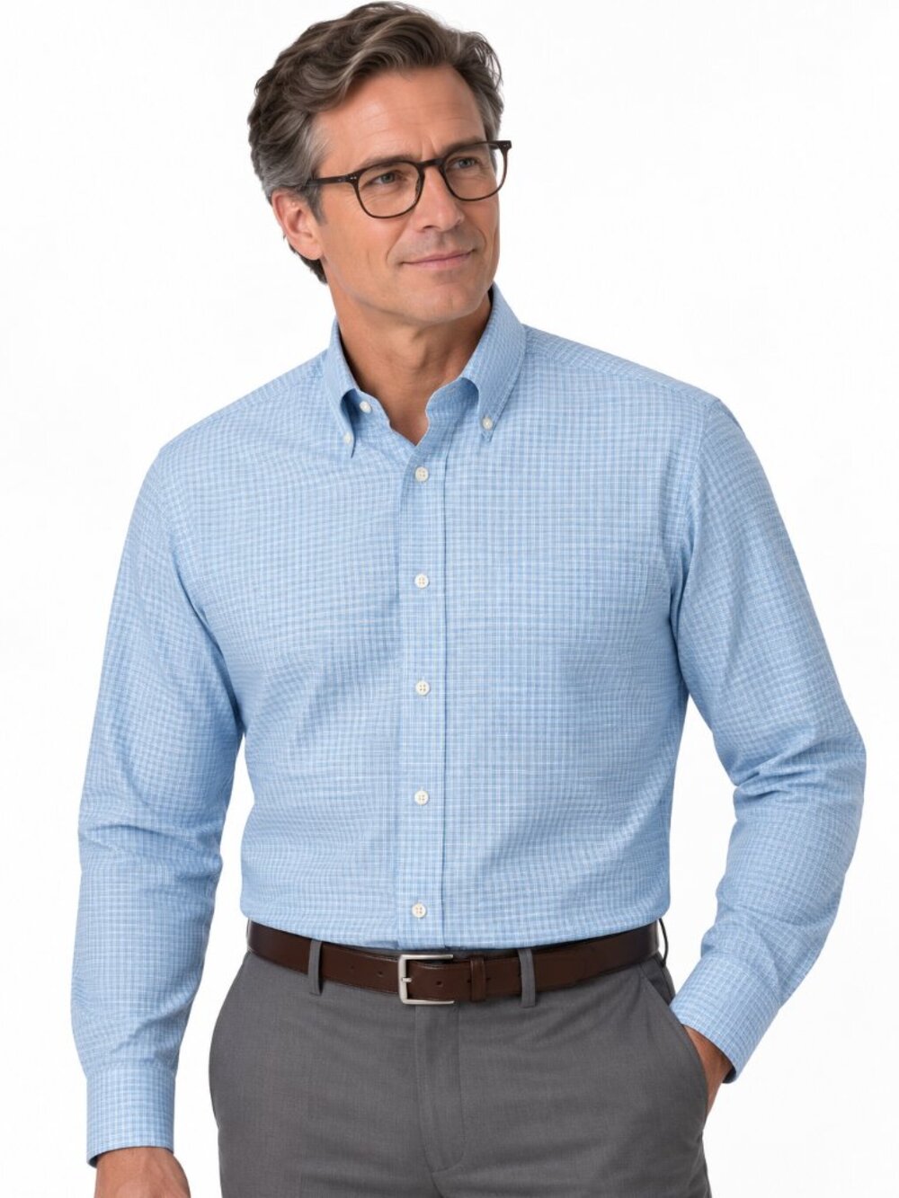 Crisp Classic! Nautica Blue & White Micro Check Dress Shirt